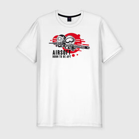 Мужская футболка премиум с принтом AIRSIFT BORN TO BE APT в Белгороде, 92% хлопок, 8% лайкра | приталенный силуэт, круглый вырез ворота, длина до линии бедра, короткий рукав | airsoft | оружие | снаряжение | страйкбол
