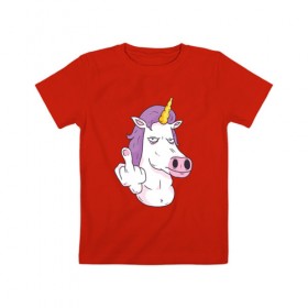 Детская футболка хлопок с принтом Злой Единорог в Белгороде, 100% хлопок | круглый вырез горловины, полуприлегающий силуэт, длина до линии бедер | angry | angry unicorn | unicorn | единорог | злой | злой единорог | радуга