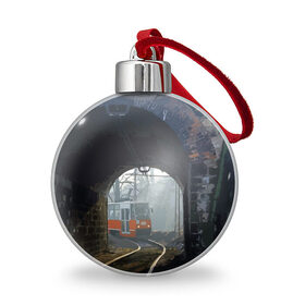 Ёлочный шар с принтом Трамвай в Белгороде, Пластик | Диаметр: 77 мм | rails | railway | tram | trees | tunnel | деревья | железная дорога | рельсы | тоннель | трамвай