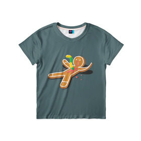 Детская футболка 3D с принтом Пряничный человечек в Белгороде, 100% гипоаллергенный полиэфир | прямой крой, круглый вырез горловины, длина до линии бедер, чуть спущенное плечо, ткань немного тянется | aliens | aliens vs predator | еда | мармелад | пародия | прикол | пряничный человечек | чужой против хищника