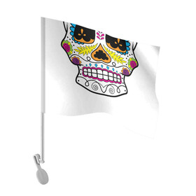 Флаг для автомобиля с принтом Мексиканский череп - Skull в Белгороде, 100% полиэстер | Размер: 30*21 см | calavera | day of the dead | dia de los muertos | halloween | skull | sugar skull | готика | день мертвых | колдовство | мексиканский череп | мистика | подарок | сахарный череп | цветы | череп