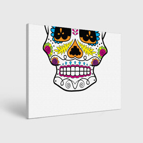 Холст прямоугольный с принтом Мексиканский череп - Skull в Белгороде, 100% ПВХ |  | calavera | day of the dead | dia de los muertos | halloween | skull | sugar skull | готика | день мертвых | колдовство | мексиканский череп | мистика | подарок | сахарный череп | цветы | череп