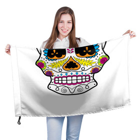 Флаг 3D с принтом Мексиканский череп - Skull в Белгороде, 100% полиэстер | плотность ткани — 95 г/м2, размер — 67 х 109 см. Принт наносится с одной стороны | calavera | day of the dead | dia de los muertos | halloween | skull | sugar skull | готика | день мертвых | колдовство | мексиканский череп | мистика | подарок | сахарный череп | цветы | череп