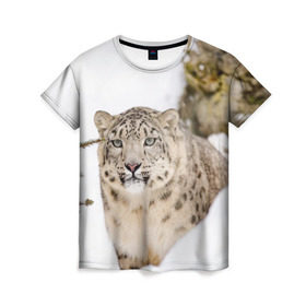 Женская футболка 3D с принтом Ирбис в Белгороде, 100% полиэфир ( синтетическое хлопкоподобное полотно) | прямой крой, круглый вырез горловины, длина до линии бедер | Тематика изображения на принте: snow leopard | барс | барсы | животное | животные | звери | зверь | зима | зимы | ирбис | киски | кот | коты | кошачьи | кошка | кошки | мохнатые | мохнатый | пятнистые | пятнистый | снег | снежный