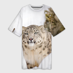 Платье-футболка 3D с принтом Ирбис в Белгороде,  |  | snow leopard | барс | барсы | животное | животные | звери | зверь | зима | зимы | ирбис | киски | кот | коты | кошачьи | кошка | кошки | мохнатые | мохнатый | пятнистые | пятнистый | снег | снежный