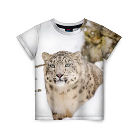 Детская футболка 3D с принтом Ирбис в Белгороде, 100% гипоаллергенный полиэфир | прямой крой, круглый вырез горловины, длина до линии бедер, чуть спущенное плечо, ткань немного тянется | snow leopard | барс | барсы | животное | животные | звери | зверь | зима | зимы | ирбис | киски | кот | коты | кошачьи | кошка | кошки | мохнатые | мохнатый | пятнистые | пятнистый | снег | снежный