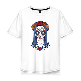 Мужская футболка хлопок Oversize с принтом Мексиканский сахарный череп в Белгороде, 100% хлопок | свободный крой, круглый ворот, “спинка” длиннее передней части | day of the dead | dia de los muertos | gothic | halloween | skull | sugar skull | готика | день мертвых | женский череп | мексиканский череп | мистика | подарок | сахарный череп | хэллоуин
