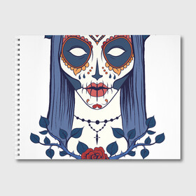 Альбом для рисования с принтом Мексиканский сахарный череп в Белгороде, 100% бумага
 | матовая бумага, плотность 200 мг. | Тематика изображения на принте: day of the dead | dia de los muertos | gothic | halloween | skull | sugar skull | готика | день мертвых | женский череп | мексиканский череп | мистика | подарок | сахарный череп | хэллоуин