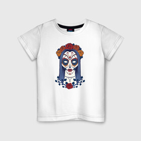 Детская футболка хлопок с принтом Мексиканский сахарный череп в Белгороде, 100% хлопок | круглый вырез горловины, полуприлегающий силуэт, длина до линии бедер | day of the dead | dia de los muertos | gothic | halloween | skull | sugar skull | готика | день мертвых | женский череп | мексиканский череп | мистика | подарок | сахарный череп | хэллоуин