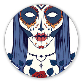 Коврик для мышки круглый с принтом Мексиканский сахарный череп в Белгороде, резина и полиэстер | круглая форма, изображение наносится на всю лицевую часть | Тематика изображения на принте: day of the dead | dia de los muertos | gothic | halloween | skull | sugar skull | готика | день мертвых | женский череп | мексиканский череп | мистика | подарок | сахарный череп | хэллоуин