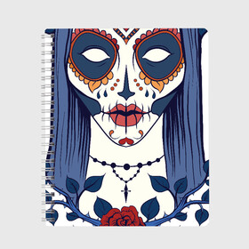 Тетрадь с принтом Мексиканский сахарный череп в Белгороде, 100% бумага | 48 листов, плотность листов — 60 г/м2, плотность картонной обложки — 250 г/м2. Листы скреплены сбоку удобной пружинной спиралью. Уголки страниц и обложки скругленные. Цвет линий — светло-серый
 | day of the dead | dia de los muertos | gothic | halloween | skull | sugar skull | готика | день мертвых | женский череп | мексиканский череп | мистика | подарок | сахарный череп | хэллоуин