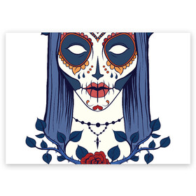 Поздравительная открытка с принтом Мексиканский сахарный череп в Белгороде, 100% бумага | плотность бумаги 280 г/м2, матовая, на обратной стороне линовка и место для марки
 | day of the dead | dia de los muertos | gothic | halloween | skull | sugar skull | готика | день мертвых | женский череп | мексиканский череп | мистика | подарок | сахарный череп | хэллоуин