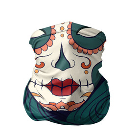 Бандана-труба 3D с принтом Мексиканский сахарный череп в Белгороде, 100% полиэстер, ткань с особыми свойствами — Activecool | плотность 150‒180 г/м2; хорошо тянется, но сохраняет форму | Тематика изображения на принте: day of the dead | dia de los muertos | gothic | halloween | skull | sugar skull | готика | день мертвых | женский череп | мексиканский череп | мистика | подарок | сахарный череп | хэллоуин