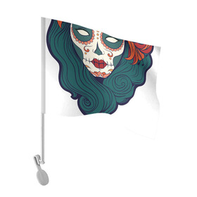 Флаг для автомобиля с принтом Мексиканский сахарный череп в Белгороде, 100% полиэстер | Размер: 30*21 см | day of the dead | dia de los muertos | gothic | halloween | skull | sugar skull | готика | день мертвых | женский череп | мексиканский череп | мистика | подарок | сахарный череп | хэллоуин