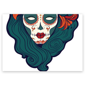 Поздравительная открытка с принтом Мексиканский сахарный череп в Белгороде, 100% бумага | плотность бумаги 280 г/м2, матовая, на обратной стороне линовка и место для марки
 | day of the dead | dia de los muertos | gothic | halloween | skull | sugar skull | готика | день мертвых | женский череп | мексиканский череп | мистика | подарок | сахарный череп | хэллоуин