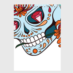 Скетчбук с принтом Череп с цветами в Белгороде, 100% бумага
 | 48 листов, плотность листов — 100 г/м2, плотность картонной обложки — 250 г/м2. Листы скреплены сверху удобной пружинной спиралью | Тематика изображения на принте: 8 марта | day of the dead | gothic | halloween | skull | sugar skull | день мертвых | женский череп | мексиканский череп | новый год | подарок | сахарный череп | хэллоуин | человек | череп девушки