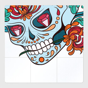 Магнитный плакат 3Х3 с принтом Череп с цветами в Белгороде, Полимерный материал с магнитным слоем | 9 деталей размером 9*9 см | Тематика изображения на принте: 8 марта | day of the dead | gothic | halloween | skull | sugar skull | день мертвых | женский череп | мексиканский череп | новый год | подарок | сахарный череп | хэллоуин | человек | череп девушки