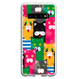 Чехол для Samsung Galaxy S10 с принтом Голодные котики в Белгороде, Силикон | Область печати: задняя сторона чехла, без боковых панелей | Тематика изображения на принте: pattern | голодные котики | котики | коты | котята | паттерн