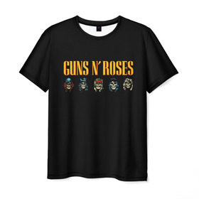 Мужская футболка 3D с принтом Guns n roses в Белгороде, 100% полиэфир | прямой крой, круглый вырез горловины, длина до линии бедер | Тематика изображения на принте: axl rose | geffen records | gnr | guns | rock | roses | slash | гансы | пистолеты | розы | рок | слеш | эксл роуз