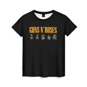 Женская футболка 3D с принтом Guns n roses в Белгороде, 100% полиэфир ( синтетическое хлопкоподобное полотно) | прямой крой, круглый вырез горловины, длина до линии бедер | axl rose | geffen records | gnr | guns | rock | roses | slash | гансы | пистолеты | розы | рок | слеш | эксл роуз