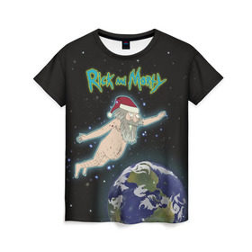 Женская футболка 3D с принтом Rick and Morty в Белгороде, 100% полиэфир ( синтетическое хлопкоподобное полотно) | прямой крой, круглый вырез горловины, длина до линии бедер | rick and morty | мультсериал | новый год | рик и морти | рождество