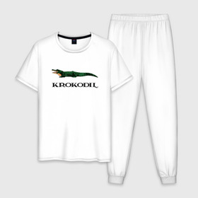 Мужская пижама хлопок с принтом KROKODIL, а не crocodile! в Белгороде, 100% хлопок | брюки и футболка прямого кроя, без карманов, на брюках мягкая резинка на поясе и по низу штанин
 | krokodil | lacoste | антибренд | антибрэнд | бренд | брэнд | крокодил | лакост | лакоста | мода | фирма