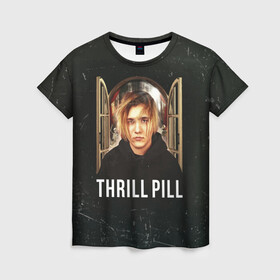 Женская футболка 3D с принтом THRILL PILL - Грустная Песня в Белгороде, 100% полиэфир ( синтетическое хлопкоподобное полотно) | прямой крой, круглый вырез горловины, длина до линии бедер | fuelle | logo | music | noir | pil | pill | rap | raper | symbol | thril | thrill | tril | trill | дамб | лого | музыка | пил | пилл | рэп | рэппер | сам | символ | трил | трилл | тхрил | тхрилл | фотографии | щит