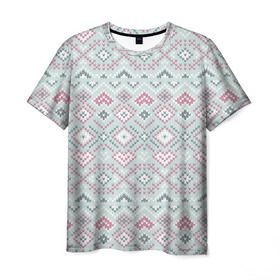 Мужская футболка 3D с принтом Зимний вязанный стиль в Белгороде, 100% полиэфир | прямой крой, круглый вырез горловины, длина до линии бедер | 