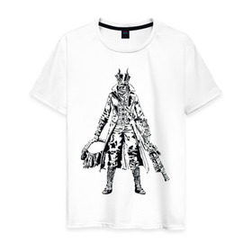 Мужская футболка хлопок с принтом Bloodborne в Белгороде, 100% хлопок | прямой крой, круглый вырез горловины, длина до линии бедер, слегка спущенное плечо. | bloodborne | dark souls | hunter