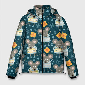 Мужская зимняя куртка 3D с принтом Новогодние мышки в Белгороде, верх — 100% полиэстер; подкладка — 100% полиэстер; утеплитель — 100% полиэстер | длина ниже бедра, свободный силуэт Оверсайз. Есть воротник-стойка, отстегивающийся капюшон и ветрозащитная планка. 

Боковые карманы с листочкой на кнопках и внутренний карман на молнии. | 2020 | mouse | грызун | елка  мышка | елки | зима | зимняя | игрушки | крыса | мороз | мышь | новогодняя | новый год | новый год 2020 | рождество | символ года | снег | холод