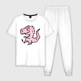 Мужская пижама хлопок с принтом Розовый динозавр в Белгороде, 100% хлопок | брюки и футболка прямого кроя, без карманов, на брюках мягкая резинка на поясе и по низу штанин
 | 