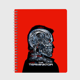 Тетрадь с принтом The Terminator в Белгороде, 100% бумага | 48 листов, плотность листов — 60 г/м2, плотность картонной обложки — 250 г/м2. Листы скреплены сбоку удобной пружинной спиралью. Уголки страниц и обложки скругленные. Цвет линий — светло-серый
 | arnold | connor | john | robot | schwarzenegger | skynet | t 800 | terminator | арнольд | джон | коннор | ликвидатор | небесная | робот | сеть | скайнет | терминатор | шварценеггер