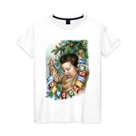 Женская футболка хлопок с принтом Говно с дымом в Белгороде, 100% хлопок | прямой крой, круглый вырез горловины, длина до линии бедер, слегка спущенное плечо | буквы | гирлянда | дым | ёлка | мальчик | новый год | флажки