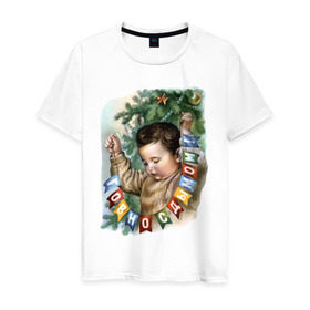 Мужская футболка хлопок с принтом Говно с дымом в Белгороде, 100% хлопок | прямой крой, круглый вырез горловины, длина до линии бедер, слегка спущенное плечо. | Тематика изображения на принте: буквы | гирлянда | дым | ёлка | мальчик | новый год | флажки