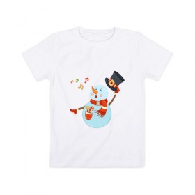 Детская футболка хлопок с принтом Снеговик в Белгороде, 100% хлопок | круглый вырез горловины, полуприлегающий силуэт, длина до линии бедер | 2020 год | арт | новогодняя символика | новый год | подарки | праздник | снеговик | снеговики