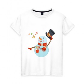Женская футболка хлопок с принтом Снеговик в Белгороде, 100% хлопок | прямой крой, круглый вырез горловины, длина до линии бедер, слегка спущенное плечо | 2020 год | арт | новогодняя символика | новый год | подарки | праздник | снеговик | снеговики