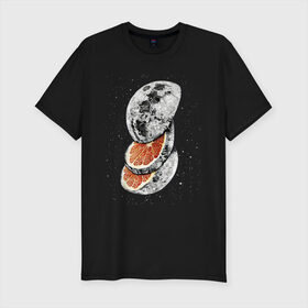 Мужская футболка премиум с принтом Lunar Fruit #2 в Белгороде, 92% хлопок, 8% лайкра | приталенный силуэт, круглый вырез ворота, длина до линии бедра, короткий рукав | Тематика изображения на принте: cosmos | lunar fruit | moon | space | star | звезды | космос | луна | фрукты
