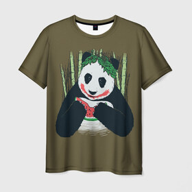 Мужская футболка 3D с принтом Panda в Белгороде, 100% полиэфир | прямой крой, круглый вырез горловины, длина до линии бедер | animal | арбуз | бамбук | животное | панда