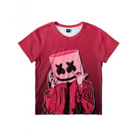 Детская футболка 3D с принтом Marshmello Rock в Белгороде, 100% гипоаллергенный полиэфир | прямой крой, круглый вырез горловины, длина до линии бедер, чуть спущенное плечо, ткань немного тянется | dj | fortnitemarshmello | marshmello | music | rock | диджей | зефир | знаменитость | маршмэллоу | музыка | музыкант