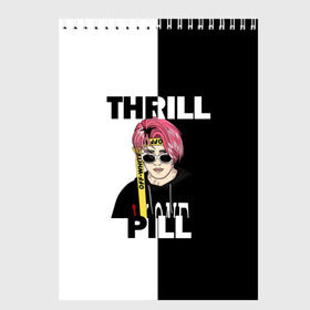 Скетчбук с принтом Thrill pill в Белгороде, 100% бумага
 | 48 листов, плотность листов — 100 г/м2, плотность картонной обложки — 250 г/м2. Листы скреплены сверху удобной пружинной спиралью | pill | thrill | thrill pill | пилл | тимур самедов | трилл | трилл пилл