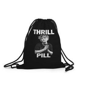 Рюкзак-мешок 3D с принтом Thrill pill в Белгороде, 100% полиэстер | плотность ткани — 200 г/м2, размер — 35 х 45 см; лямки — толстые шнурки, застежка на шнуровке, без карманов и подкладки | Тематика изображения на принте: pill | thrill | thrill pill | пилл | тимур самедов | трилл | трилл пилл