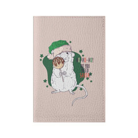 Обложка для паспорта матовая кожа с принтом Санта крыса в Белгороде, натуральная матовая кожа | размер 19,3 х 13,7 см; прозрачные пластиковые крепления | 