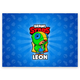 Поздравительная открытка с принтом BRAWL STARS LEON в Белгороде, 100% бумага | плотность бумаги 280 г/м2, матовая, на обратной стороне линовка и место для марки
 | brawl stars | brawl stars leon | brawler | leon | бравл старз | бравлер | леон