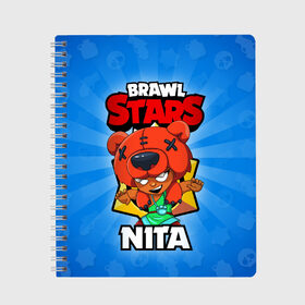 Тетрадь с принтом BRAWL STARS NITA в Белгороде, 100% бумага | 48 листов, плотность листов — 60 г/м2, плотность картонной обложки — 250 г/м2. Листы скреплены сбоку удобной пружинной спиралью. Уголки страниц и обложки скругленные. Цвет линий — светло-серый
 | brawl stars | brawl stars nita | brawler | nita | бравл старз | бравлер | нита