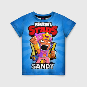 Детская футболка 3D с принтом BRAWL STARS SANDY в Белгороде, 100% гипоаллергенный полиэфир | прямой крой, круглый вырез горловины, длина до линии бедер, чуть спущенное плечо, ткань немного тянется | brawl stars | brawl stars sandy | brawler | sandy | бравл старз | бравлер | сэнди