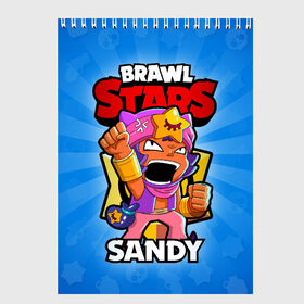 Скетчбук с принтом BRAWL STARS SANDY в Белгороде, 100% бумага
 | 48 листов, плотность листов — 100 г/м2, плотность картонной обложки — 250 г/м2. Листы скреплены сверху удобной пружинной спиралью | Тематика изображения на принте: brawl stars | brawl stars sandy | brawler | sandy | бравл старз | бравлер | сэнди