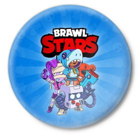 Значок с принтом BRAWL STARS в Белгороде,  металл | круглая форма, металлическая застежка в виде булавки | 8 bit | 8 бит | brawl stars | brawler | emz | leon | nita | бравл старз | бравлер | леон | нита | эмз