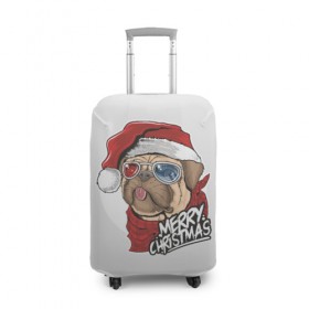 Чехол для чемодана 3D с принтом Мопс Санта в Белгороде, 86% полиэфир, 14% спандекс | двустороннее нанесение принта, прорези для ручек и колес | 2020 | christmas | happy | merry | new year | pug | в подарок | мопс | новый год | пёс | поздравить | рождество | с наступающим | с новым годом | с рождеством | санта | собака | щенок