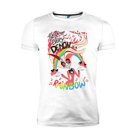 Мужская футболка премиум с принтом Inside of Every Demon в Белгороде, 92% хлопок, 8% лайкра | приталенный силуэт, круглый вырез ворота, длина до линии бедра, короткий рукав | hazbin | hotel | rainbow | vivziepop | ад | демоны | отель | радуга | хазбин | чарли