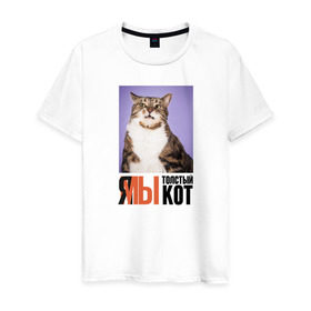 Мужская футболка хлопок с принтом Я-МЫ толстый кот в Белгороде, 100% хлопок | прямой крой, круглый вырез горловины, длина до линии бедер, слегка спущенное плечо. | викторлетай | кот | котики | мемы | приколы